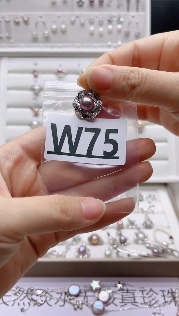 银S925镶嵌珠宝奇石淡水珍珠落*妆W75