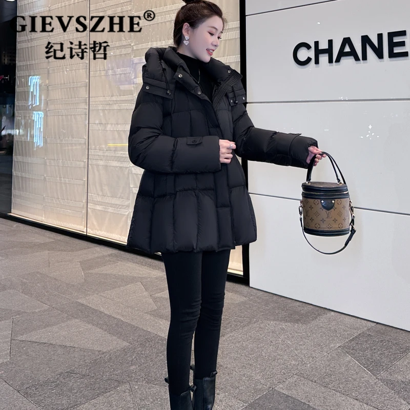 纪诗哲小个子连帽羽绒服女2025冬新款气质时尚显瘦收腰白鸭绒外套