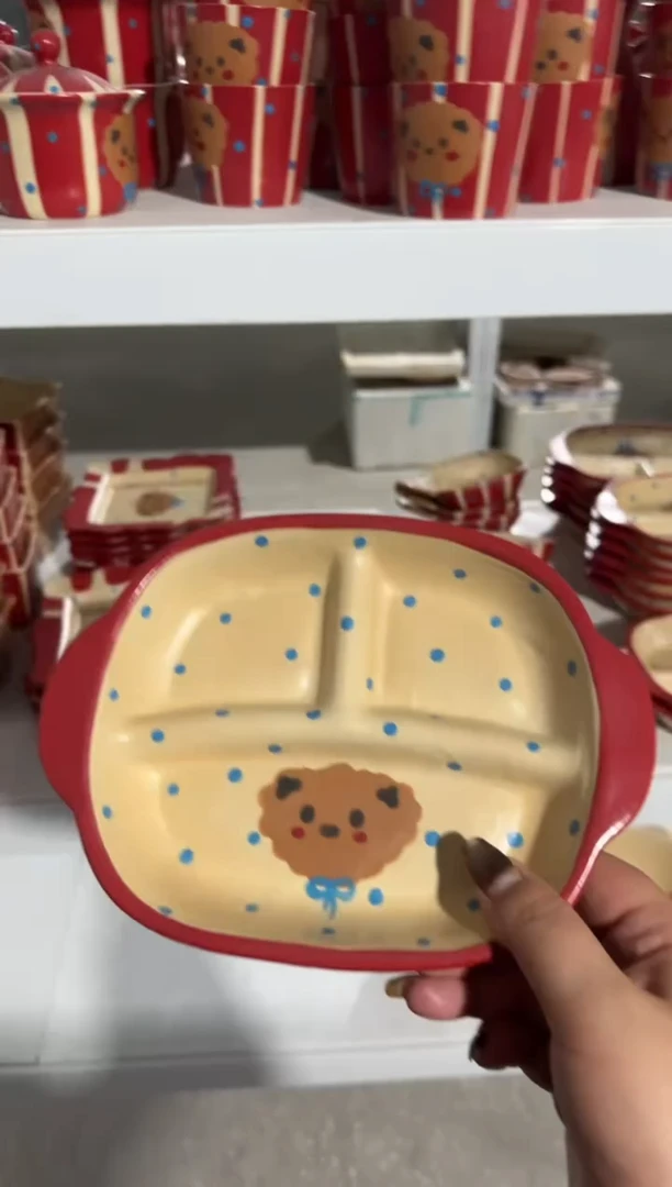 陶瓷小熊分割盘【十里高温釉下彩陶瓷】