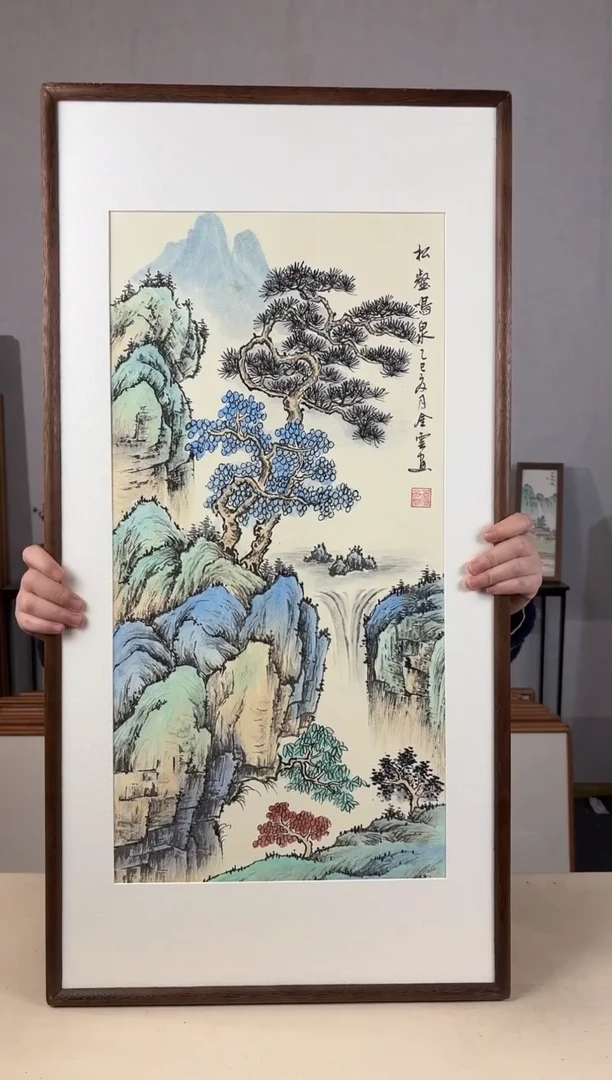 国画手绘*松鹤鸣泉*47*92cm