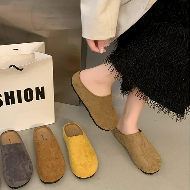 包头纯色平跟包头拖2025夏季新款舒适休闲森系复古方头百搭拖鞋女