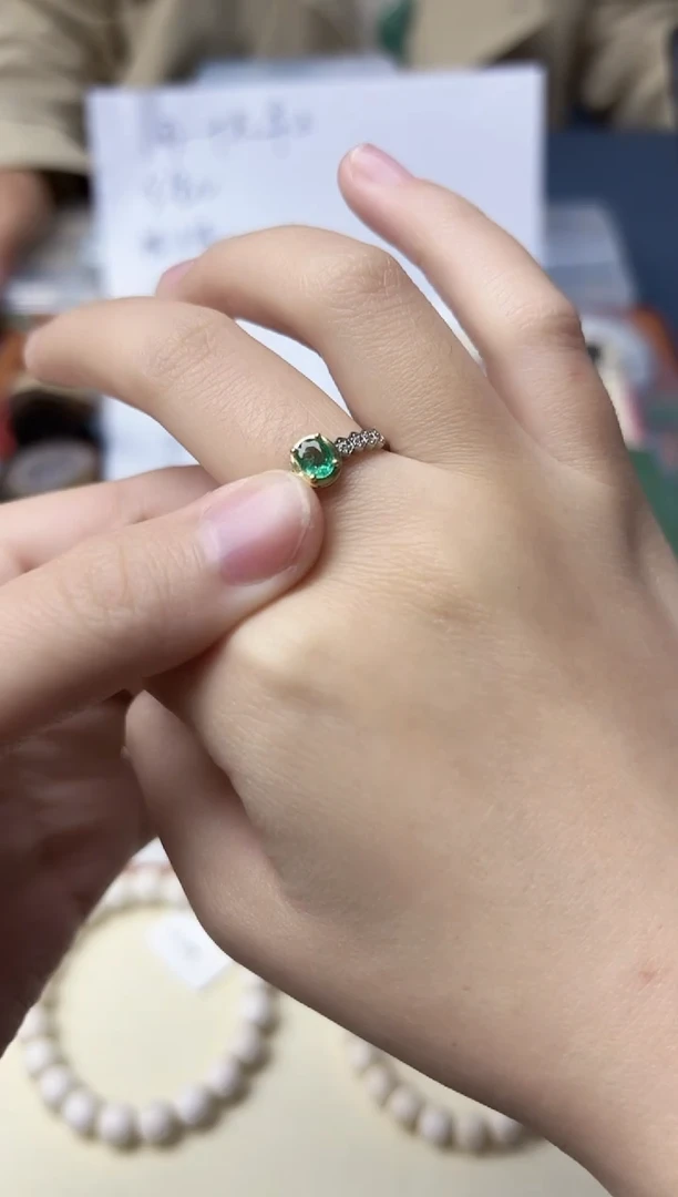 银S925镶嵌戒指祖母绿s925银祖母绿戒指YX