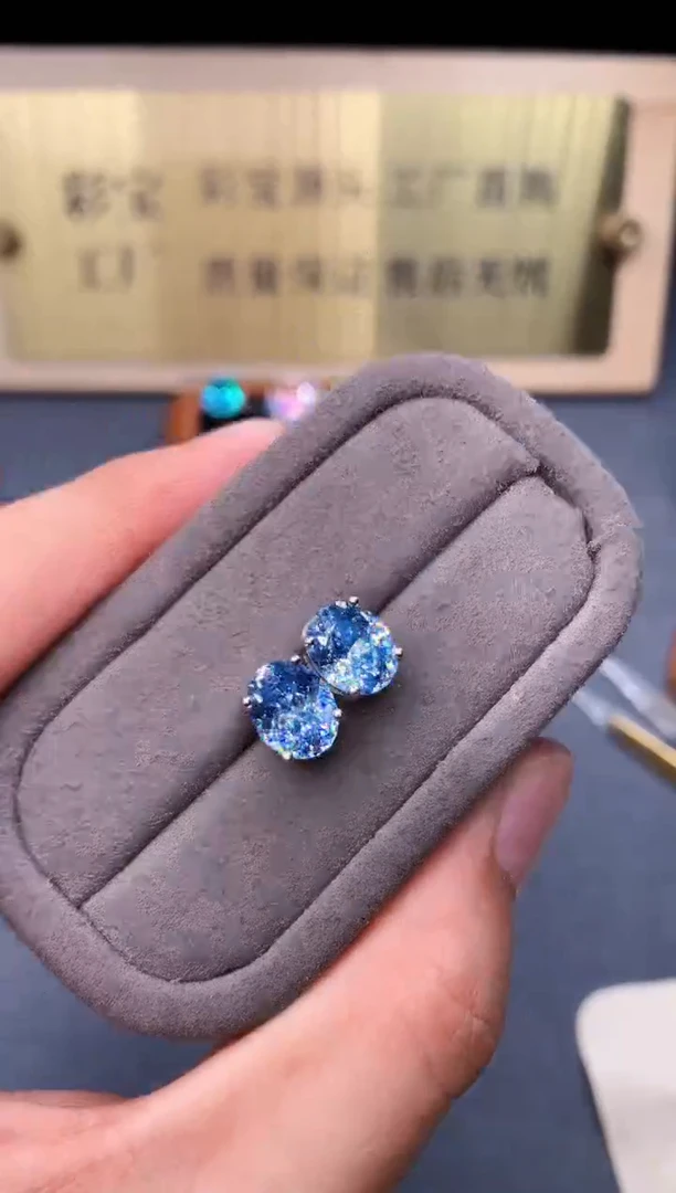 银S925镶嵌耳坠海蓝宝石2222