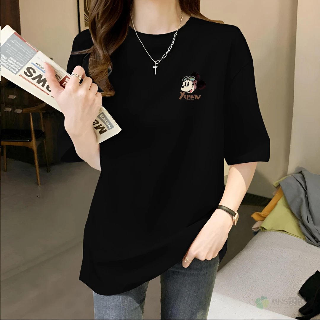 新款夏季短袖t恤女中长款遮屁股搭配鲨鱼裤上衣胖妹妹宽松大码t恤