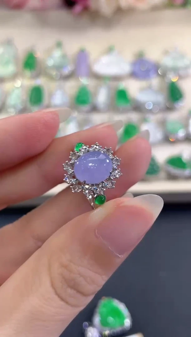 18K金镶嵌戒指翡翠c56 紫货有色差