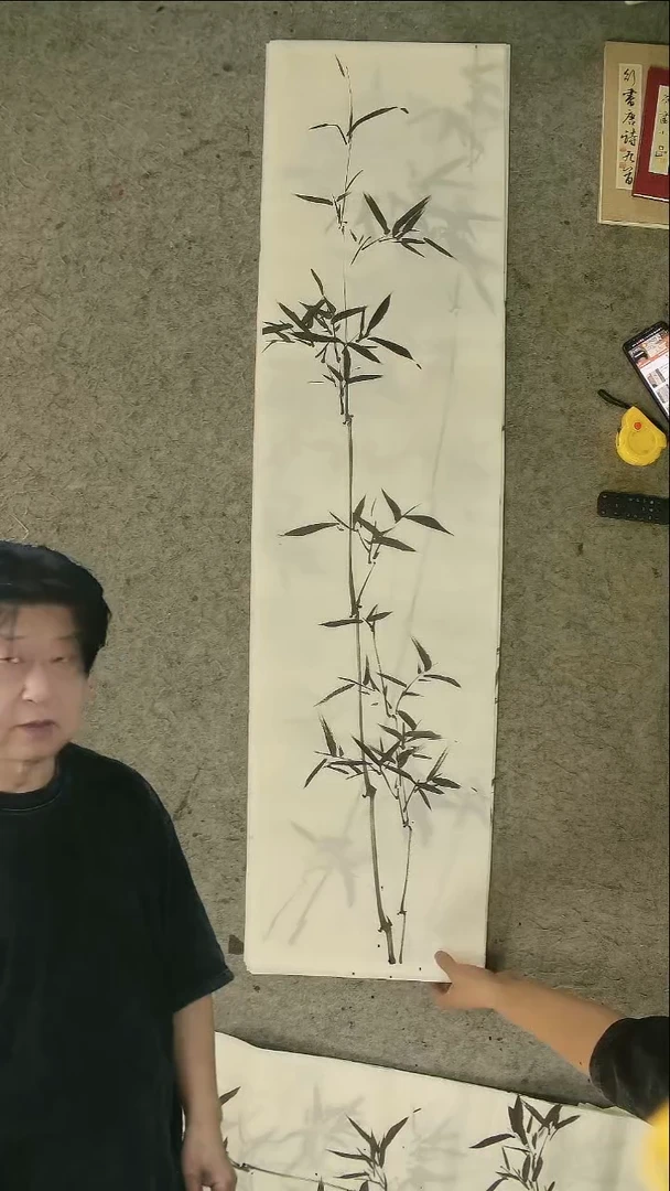 国画四尺对开  墨竹条屏 34*138cm