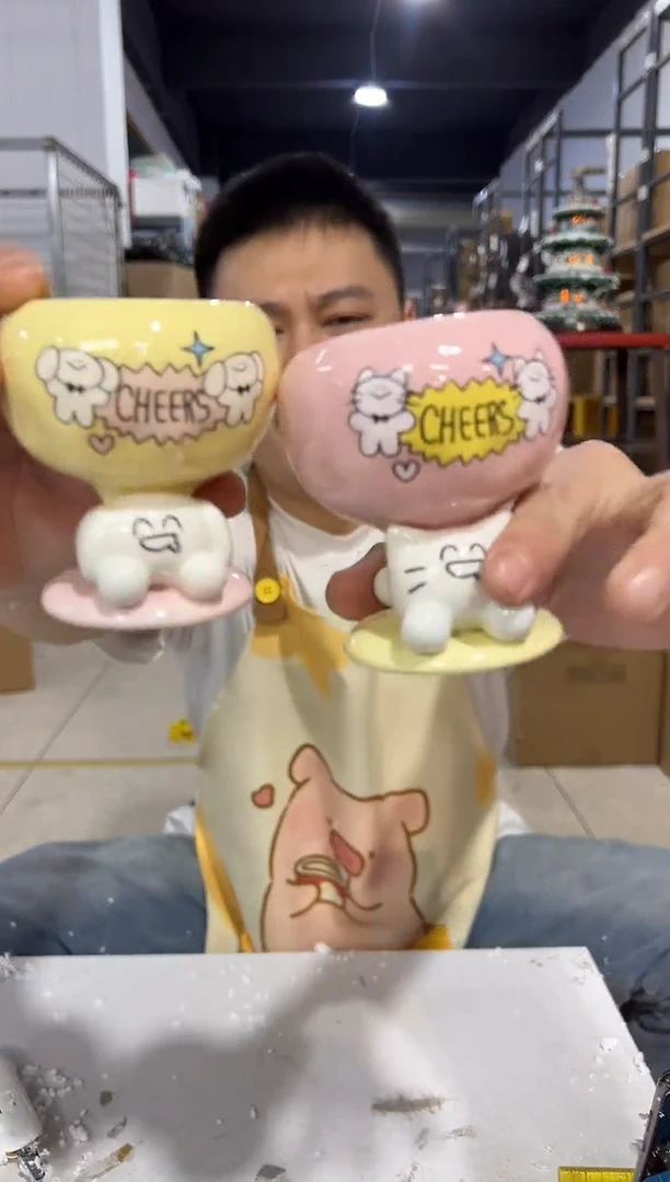 瓷片马克图布猫狗小茶杯2件套