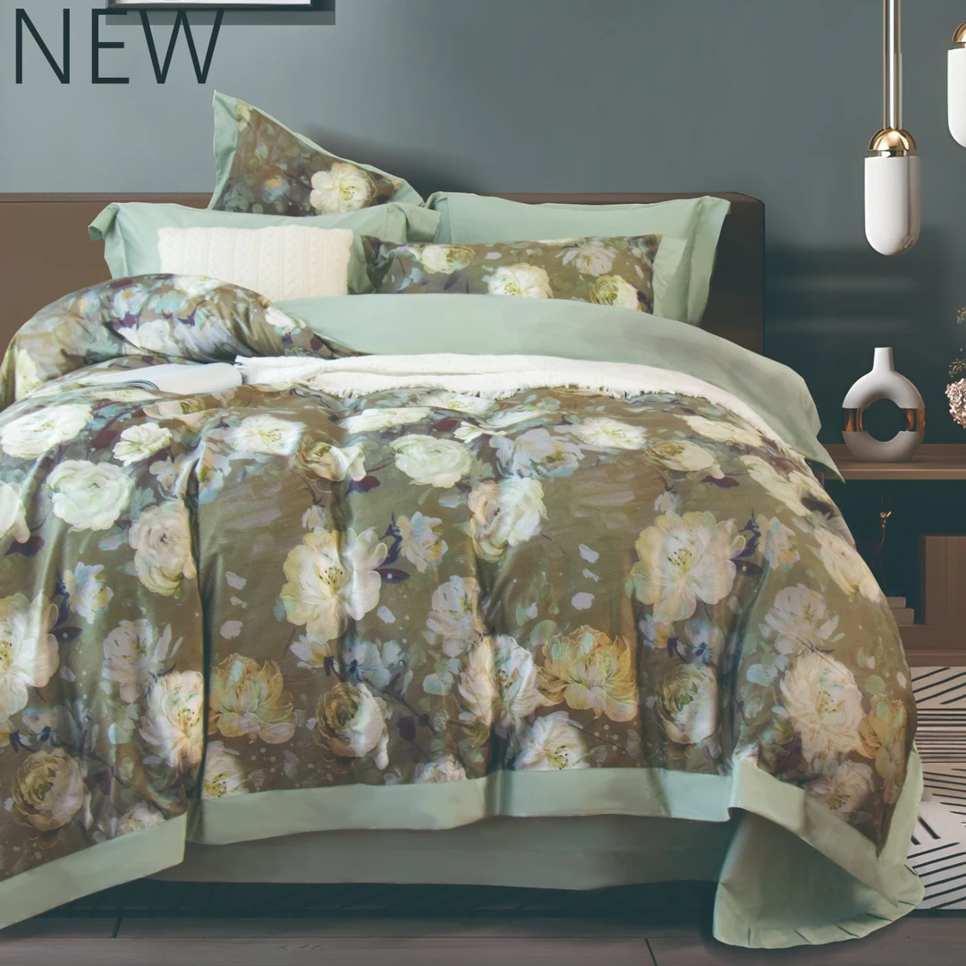 A5321 纯棉100s御棉活性数码印花双人春秋冬被 福禄花绿200*230