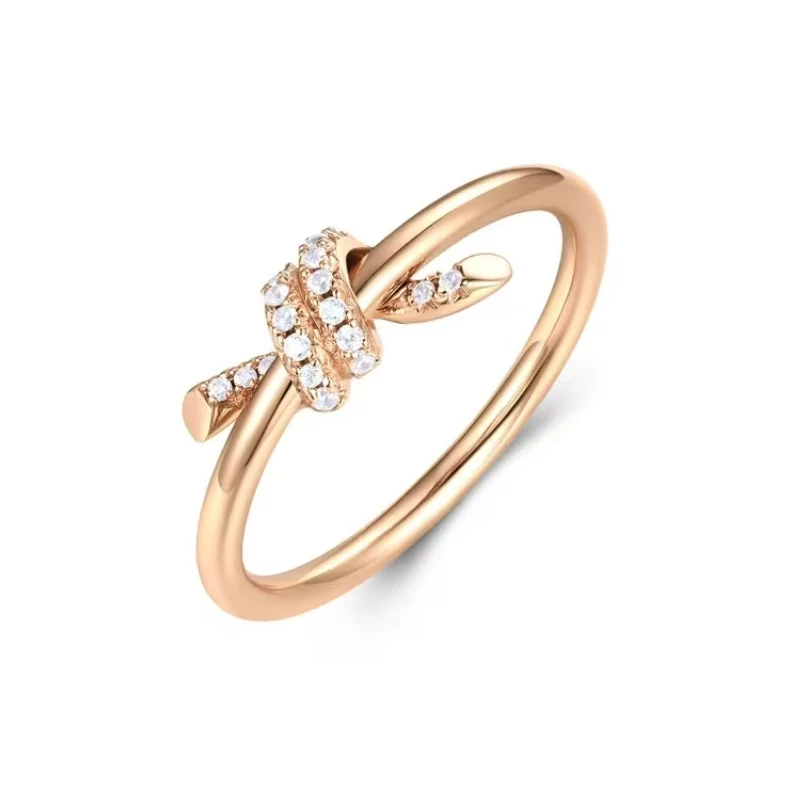 合金合成锆石戒指 镀K金 纽结镶嵌单层戒指 ZH-D115