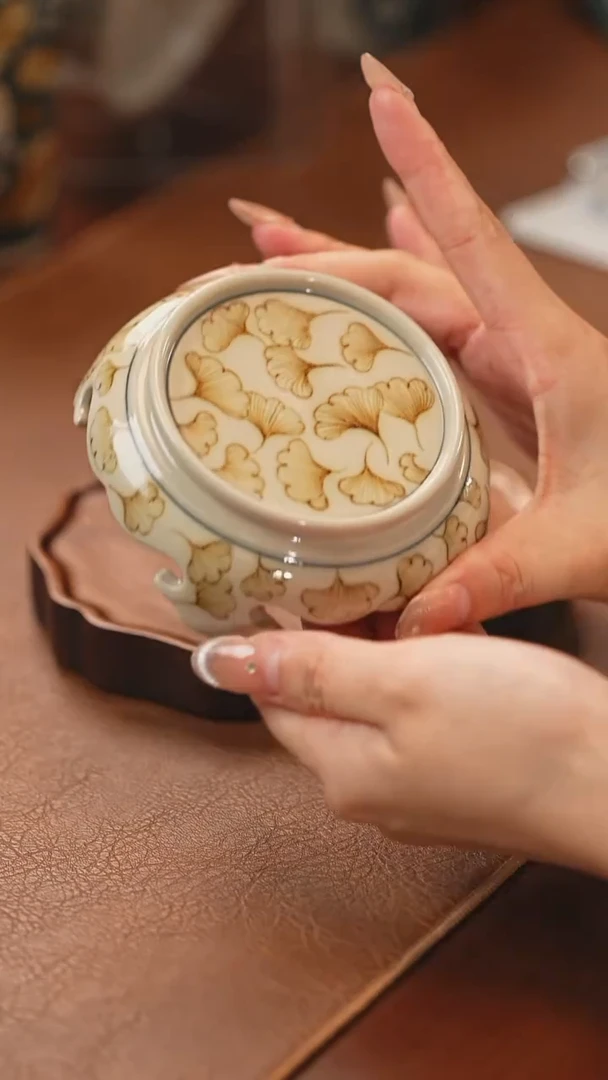 釉里金枫叶盖置11111