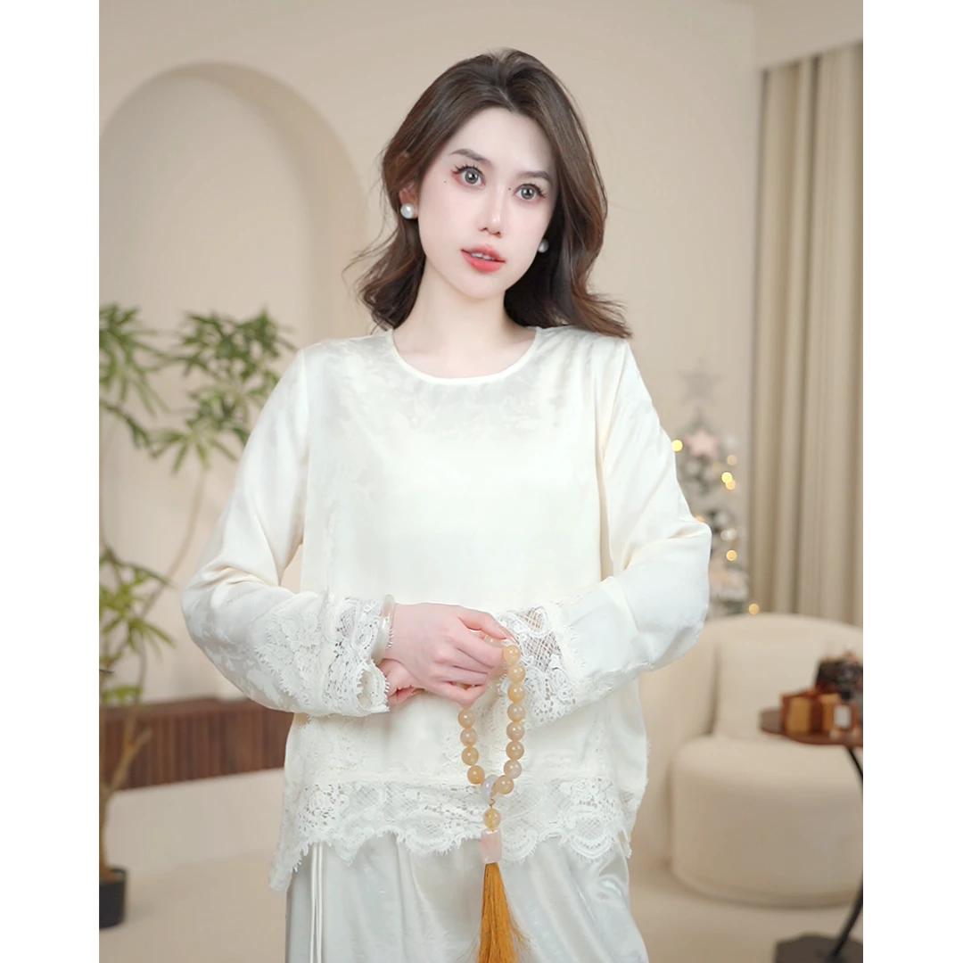 【凡凡】新中式国风蕾丝花边拼接百搭小衫