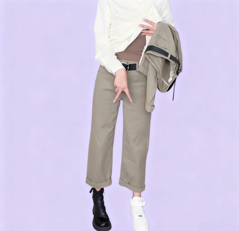 2025年新款女士爆款高腰复古港风直筒牛仔裤显瘦个性百搭九分裤子