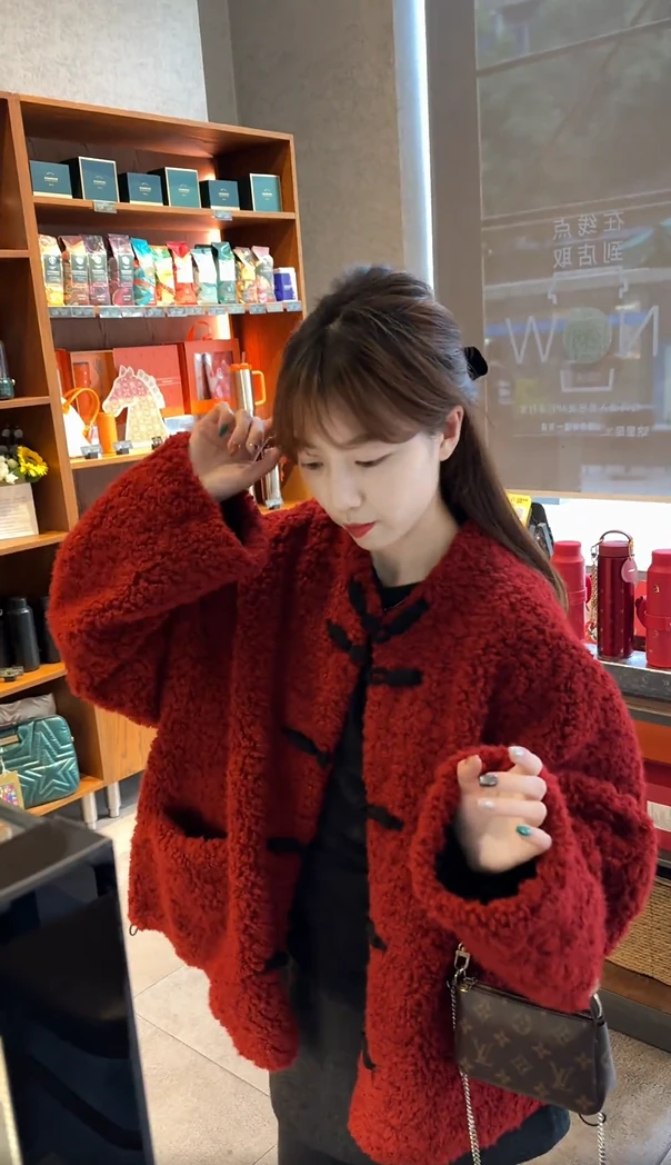 新中式国风羊羔毛外套女2026年冬季新款韩版百搭显瘦保暖上衣