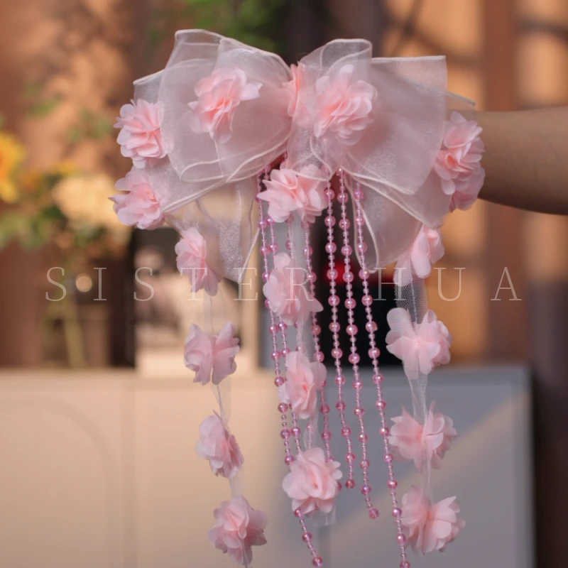 【初恋2】弹簧夹情人节限定花朵飘带发饰原创设计仙女轻奢ins风头花