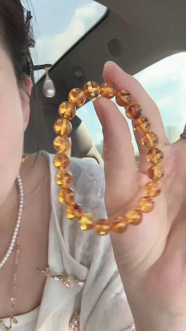 手链琥珀（花珀）未镶嵌花珀正圆手串