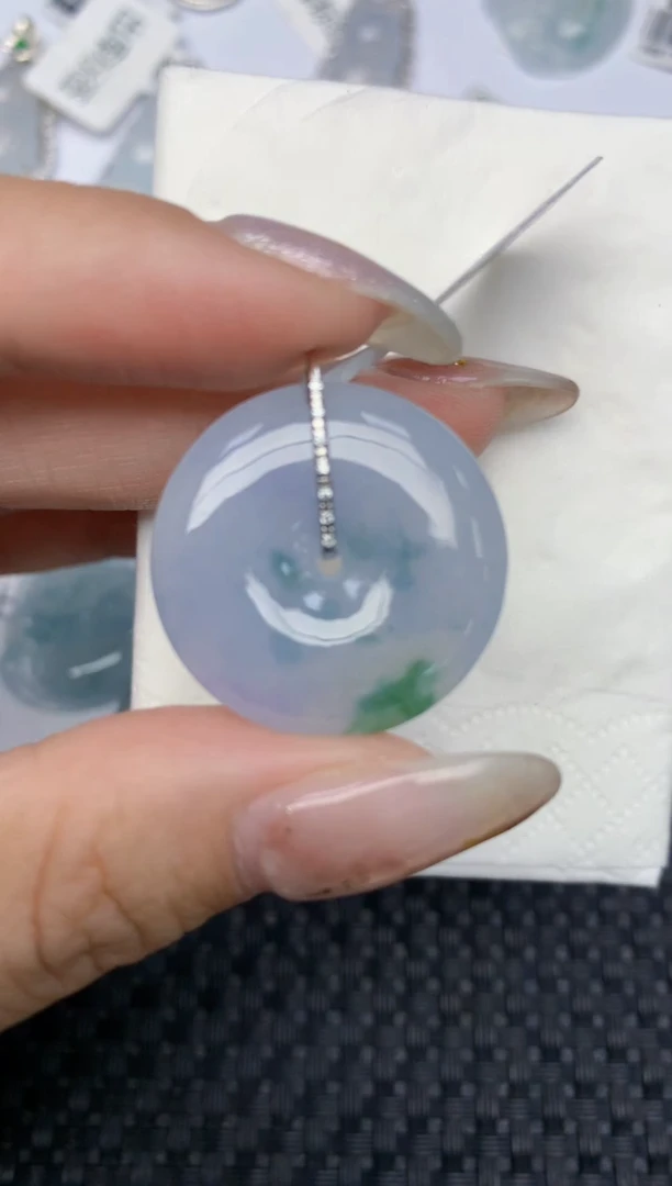 颈饰18K金镶嵌翡翠天然缅甸翡翠a货百元以上9元证书费自理