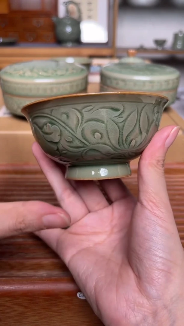 瓷器331耀州窑纯手工压手杯