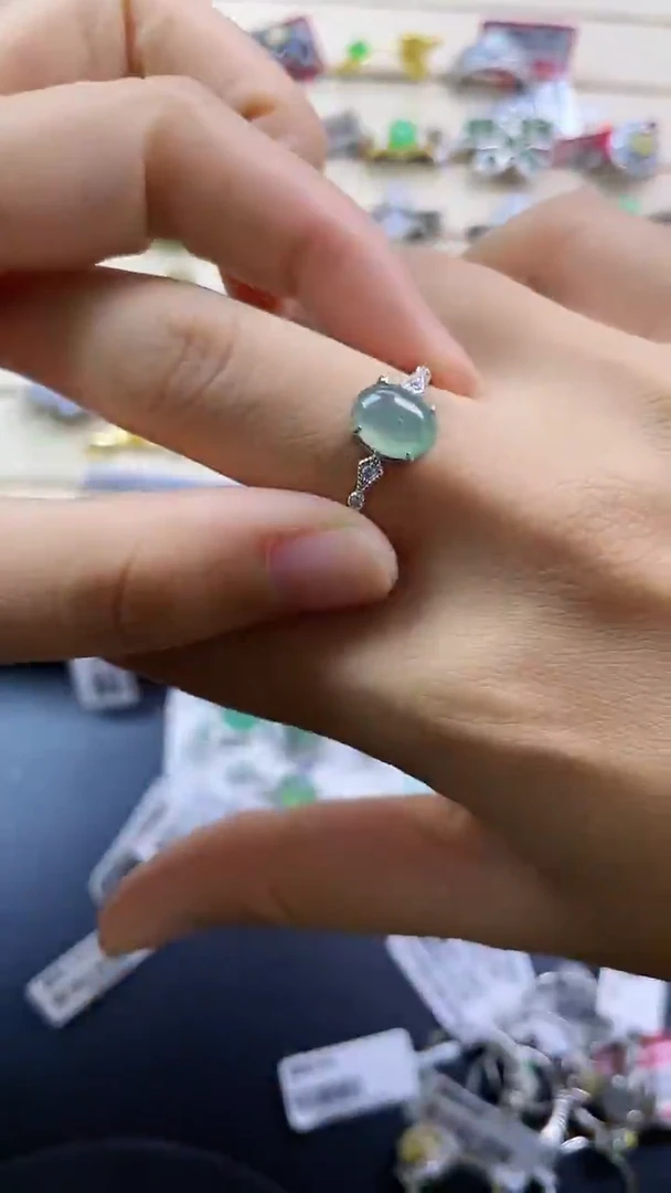银S925镶嵌戒指翡翠翡翠 蛋面 银S925镶嵌