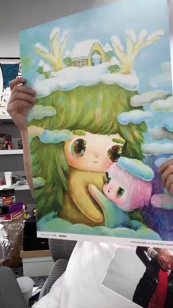 动态1绿头发头顶小房子版画一个