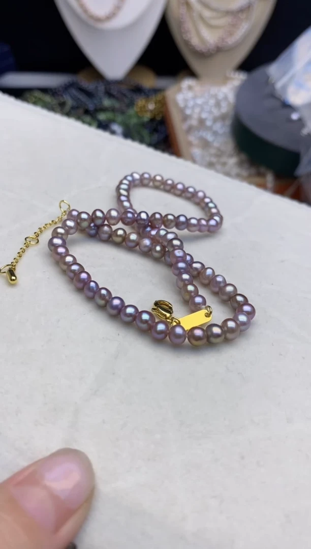 【闪购商品】淡水珍珠62未镶嵌紫色*强光珍珠项链