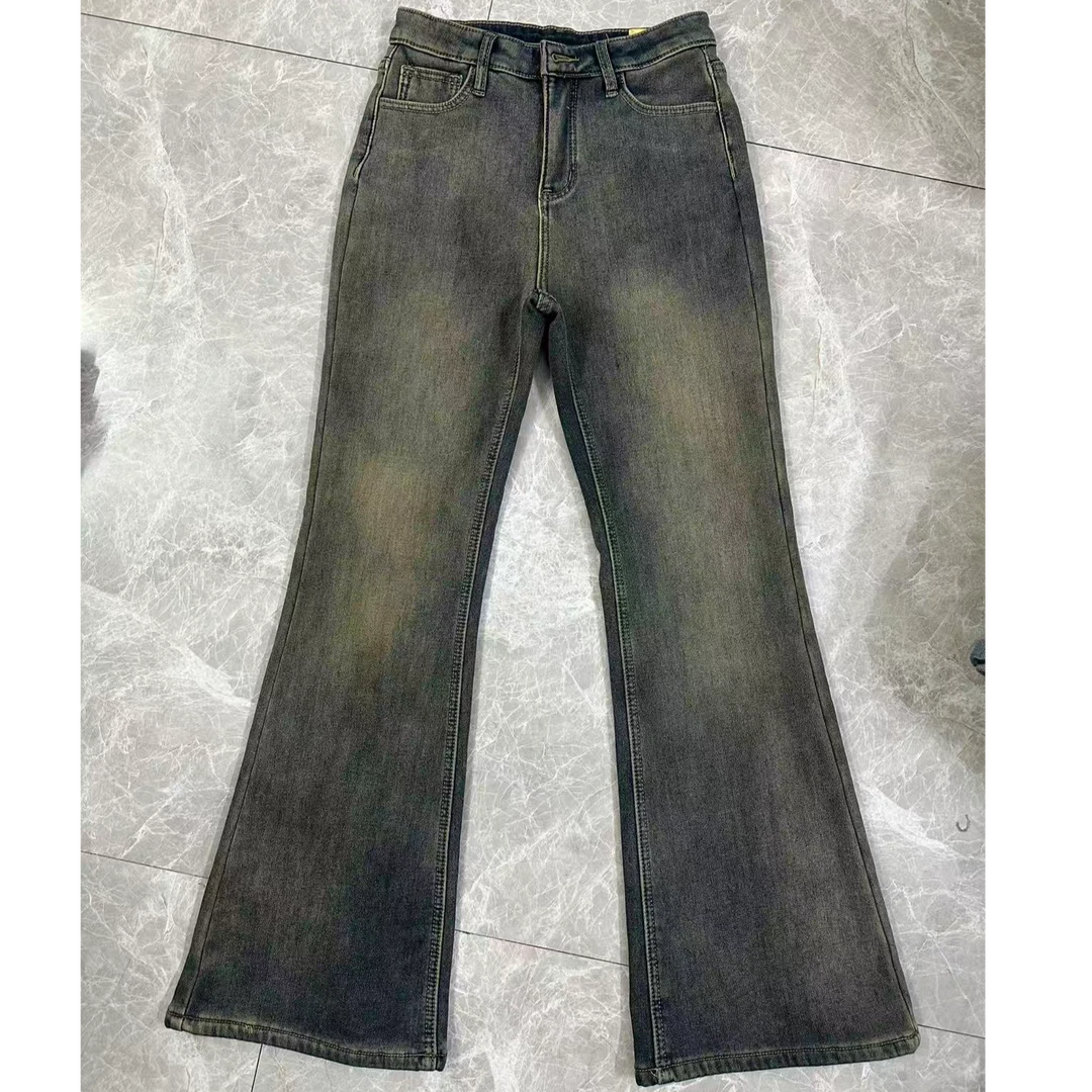 水泥灰喇叭裤默认瑕疵介意勿拍牛仔长裤女百搭显瘦复古高腰