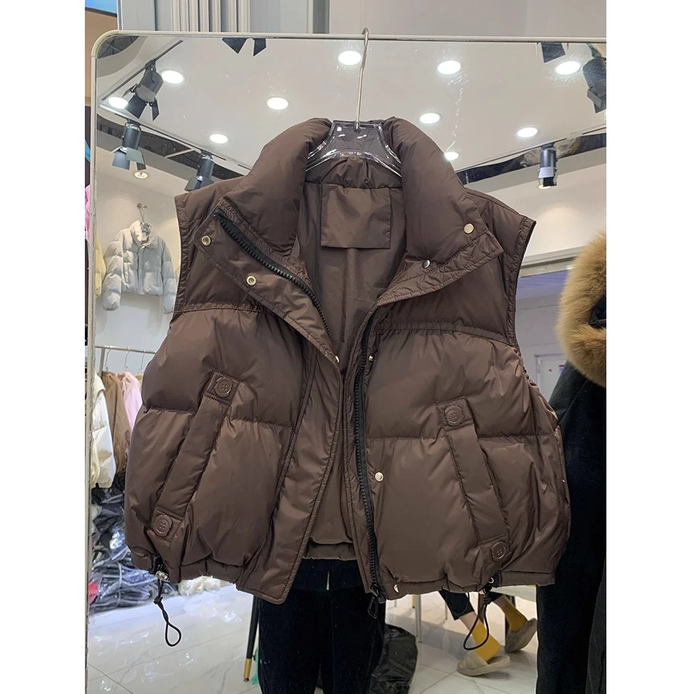 韩式早秋新款立领立体装饰纽扣纯色宽松型老钱风设计感马甲外穿女