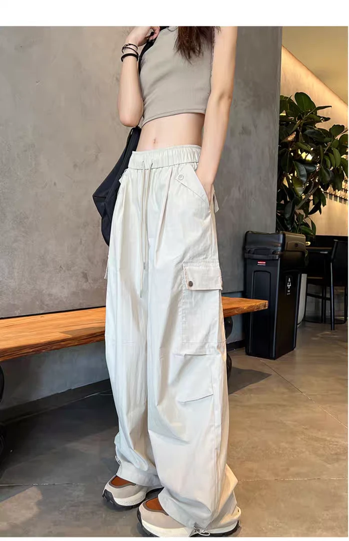 高个子175超长冰丝工装裤女夏春秋款2025新款阔腿美式速干伞兵裤