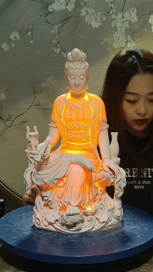 观音德化瓷孩儿红观音造像，高43公分