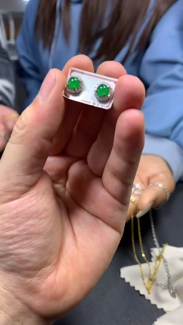 【闪购商品】翡翠耳饰银S925镶嵌0179398874/多样性发一