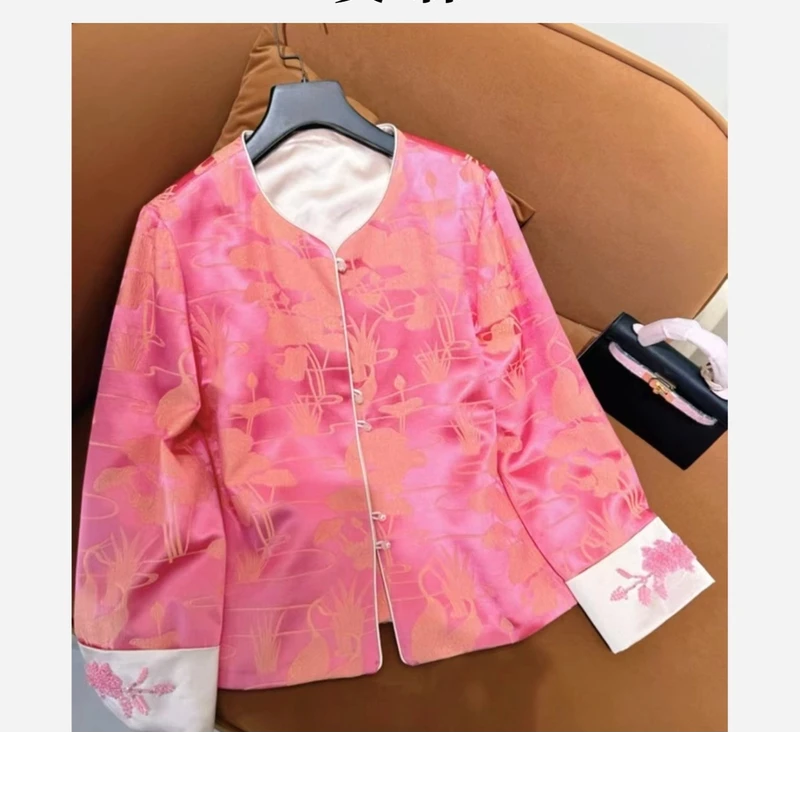 229《荷塘春色》国风大幂幂同款鱼莲戏蝶重工女款时尚上衣百搭外套