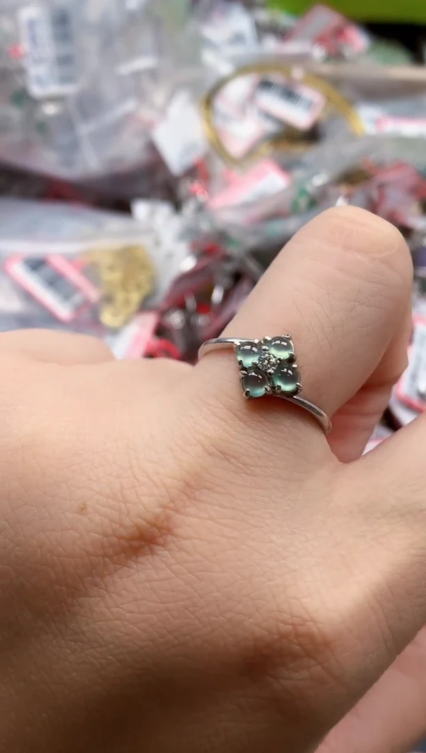 银S925镶嵌戒指翡翠天然A货缅甸翡翠