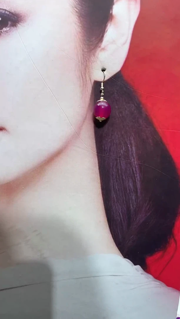 【闪购商品】玛瑙/玉髓耳钉14K金镶嵌紫玛1