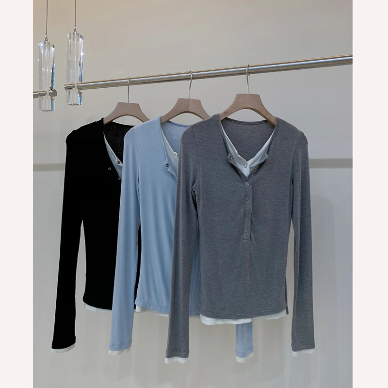 【NO退NO换】来自b0【多色假两件】经典百搭三色假两件上衣【B7405】