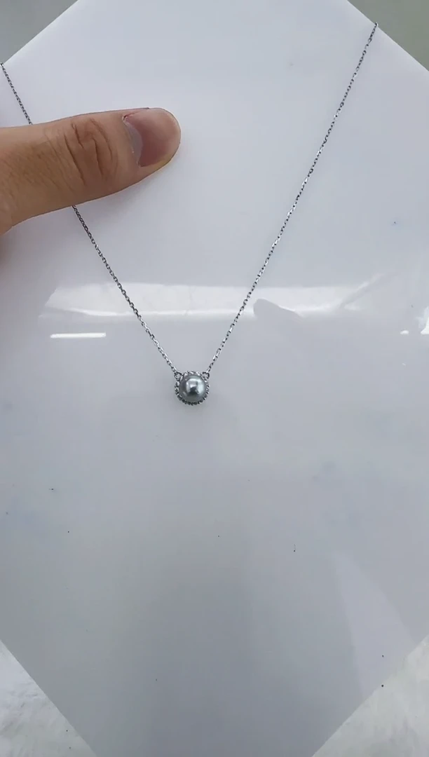 银S925镶嵌海水珍珠DA灰珠吊坠7-8 c799