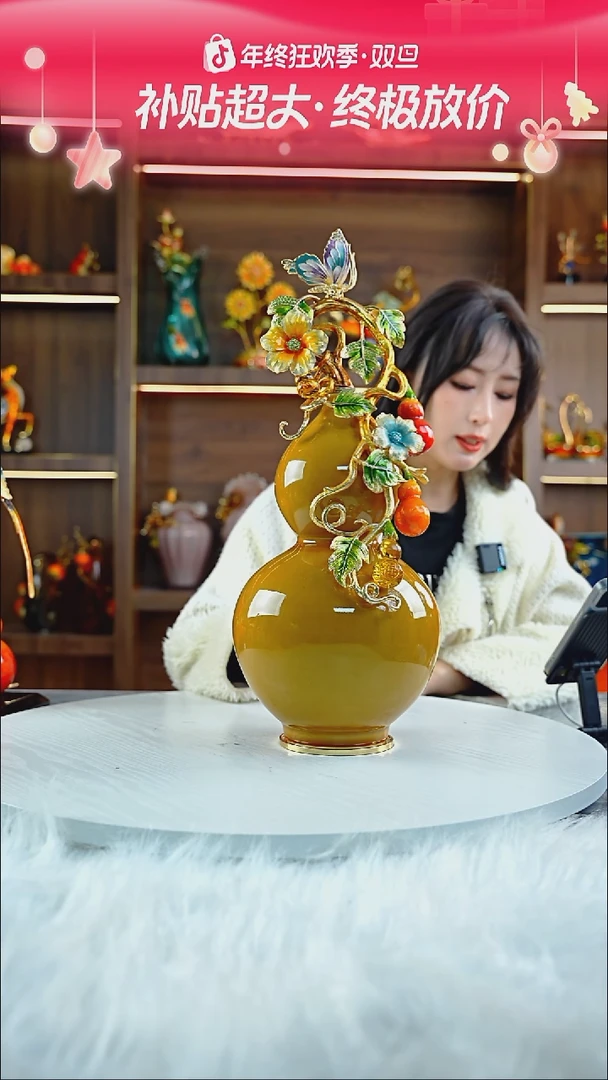 合金五福临门 珐琅彩葫芦摆件