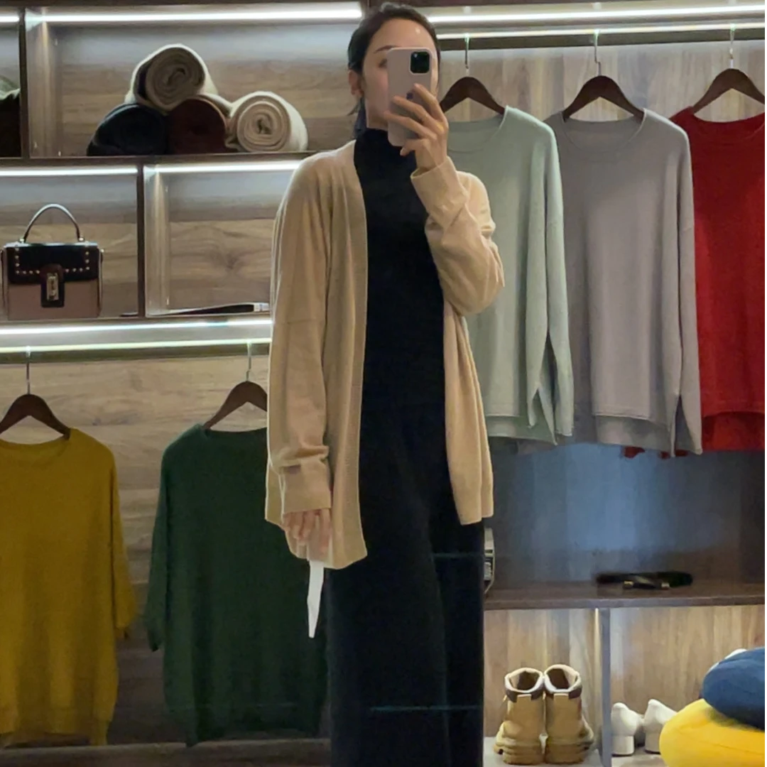 ANGZI早秋款丝羊绒针织开衫  宽松慵懒简约百搭