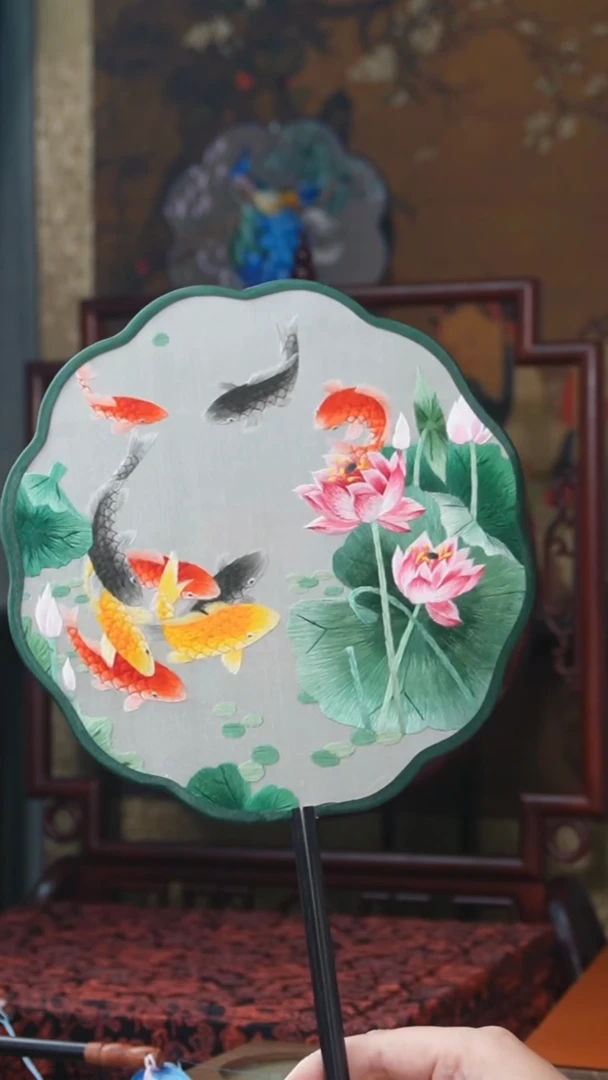 刺绣团扇 绣花双面非遗