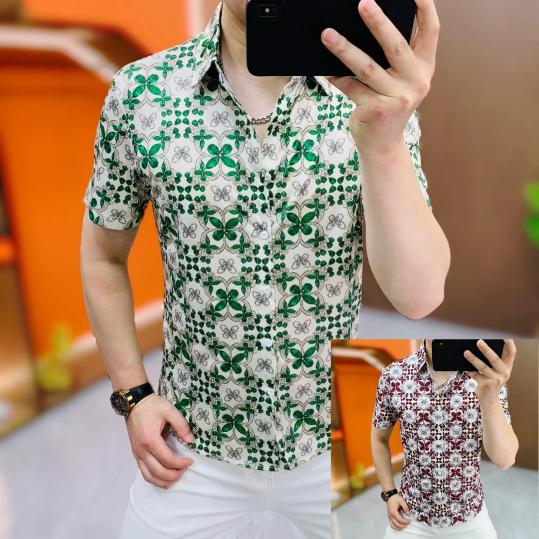 【阿凯严选】高品质夏季新款男士潮流时尚帅气个性短袖修身花衬衫