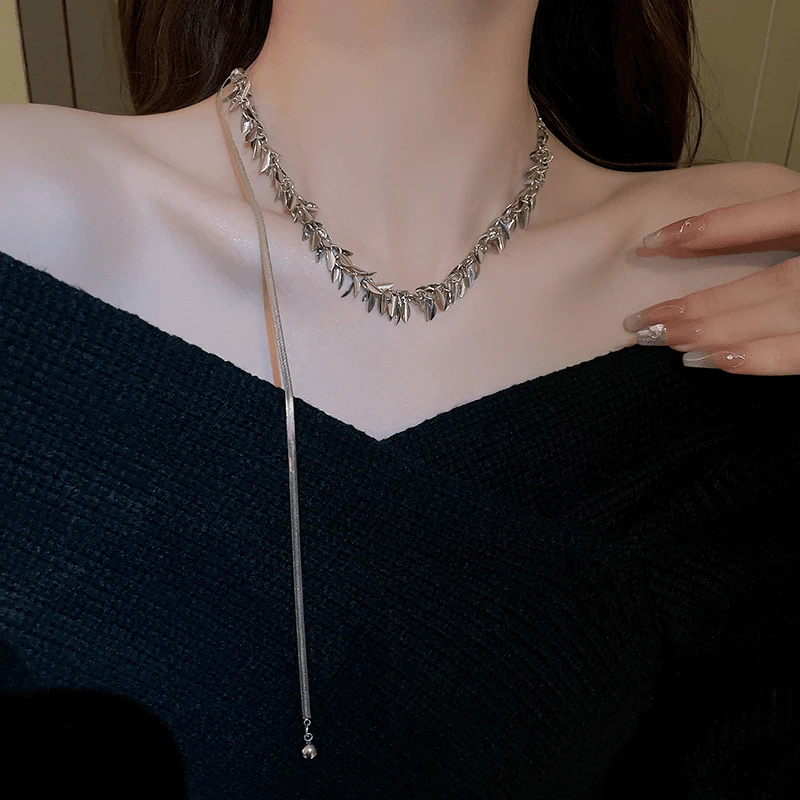 铜合金项链 多种戴法ins麦穗亮片可抽拉项链轻奢高级感小众锁骨链