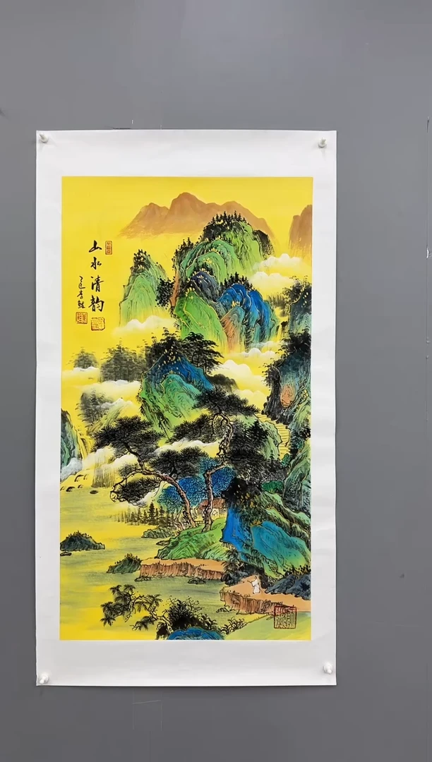 国画锦煌专属/李鲤手绘/山水清韵/画芯100*55/金碧三尺