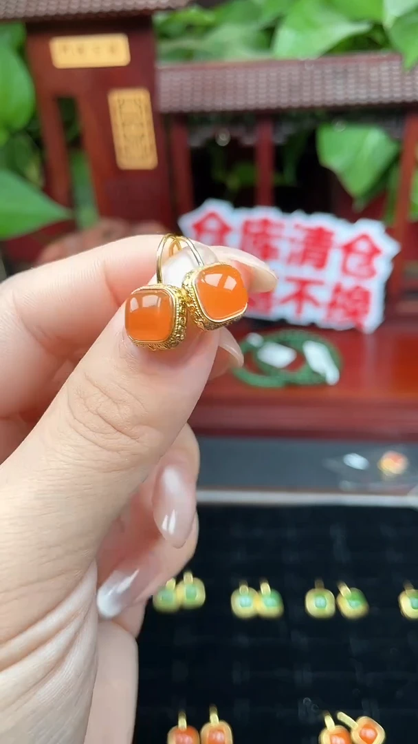 银S925镶嵌南红玛瑙耳饰耳饰XB19多样性发其一