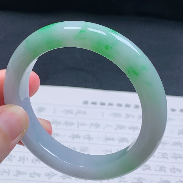 54圈天然翡翠A货老坑冰糯种飘阳绿正圈手镯163女款绿色飘绿平安镯