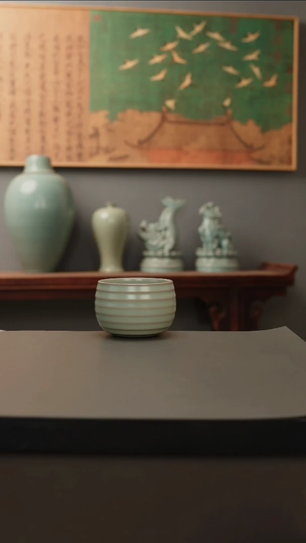 杯仿古釉原矿   弦纹龙蛋 微瑕