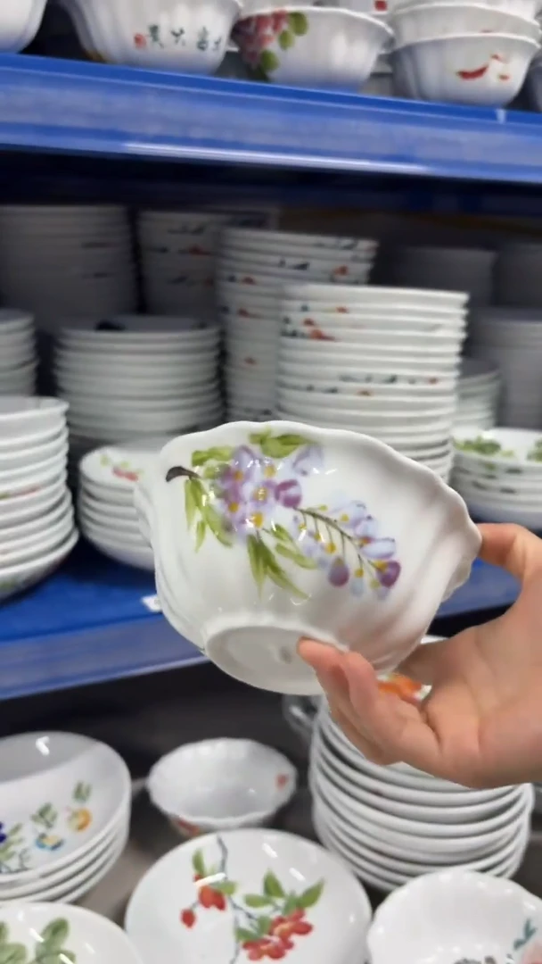 瓷片景德镇手绘釉中彩（食品级）花口碗