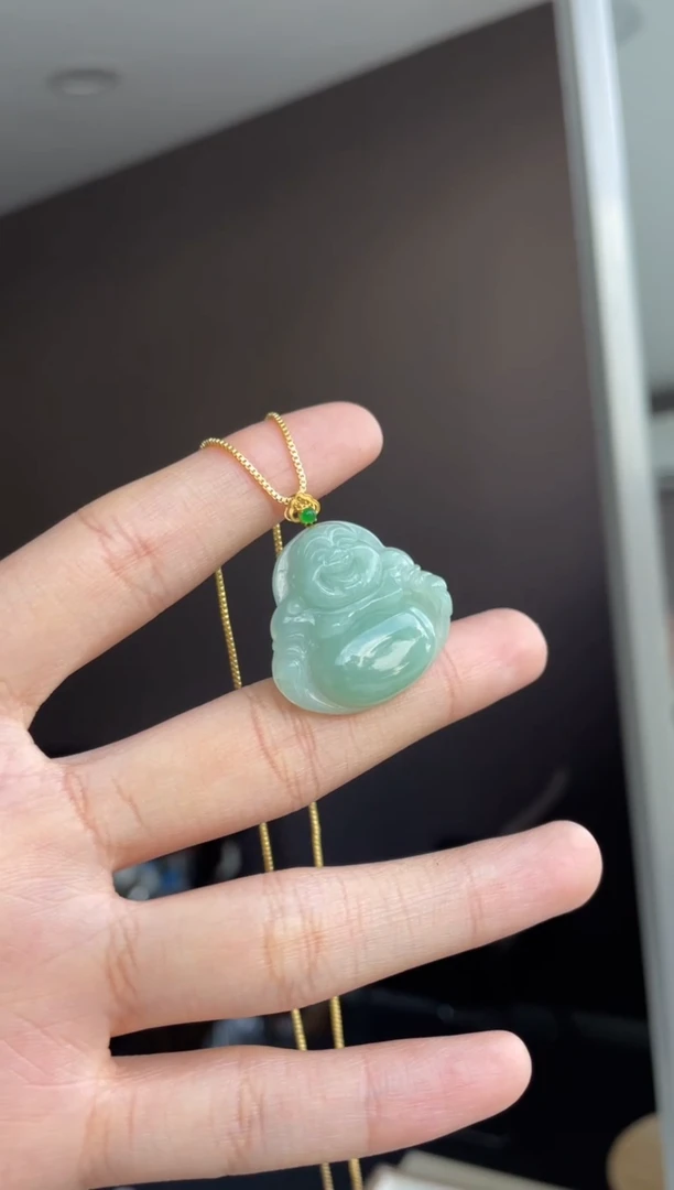 吊坠(不含链)18K金镶嵌翡翠天然缅甸A货翡翠