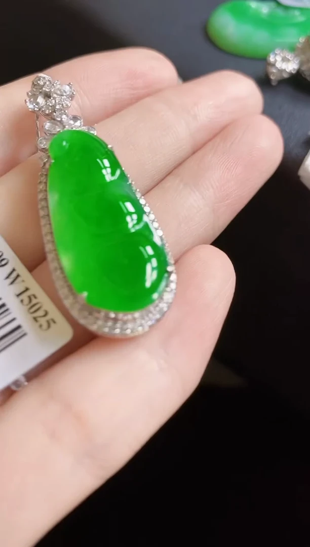颈饰18K金镶嵌翡翠十*✨豆