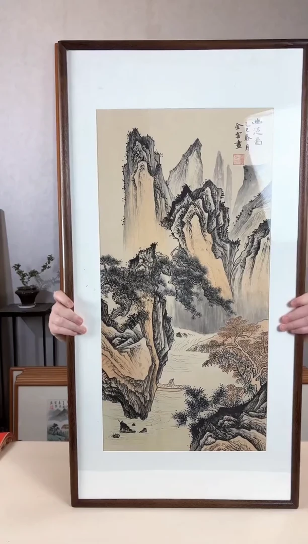 国画手绘*幽泛图*47*92cm带框发货