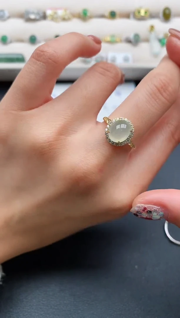 银S925镶嵌戒指翡翠缅甸天然A货翡翠111  10-3