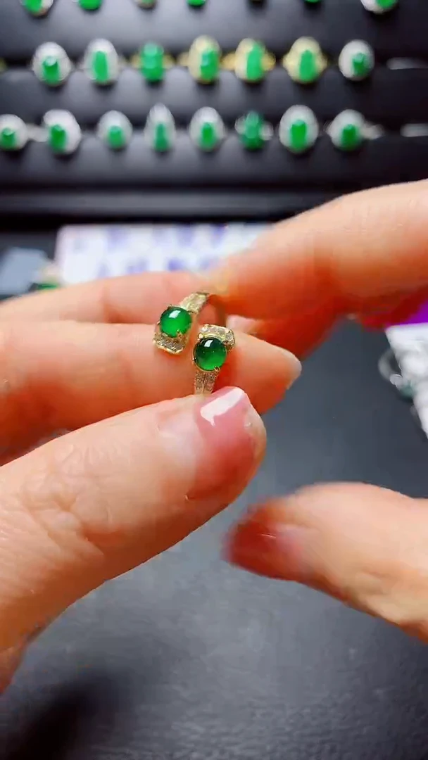 银S925镶嵌戒指翡翠天然翡翠A货s925银镶