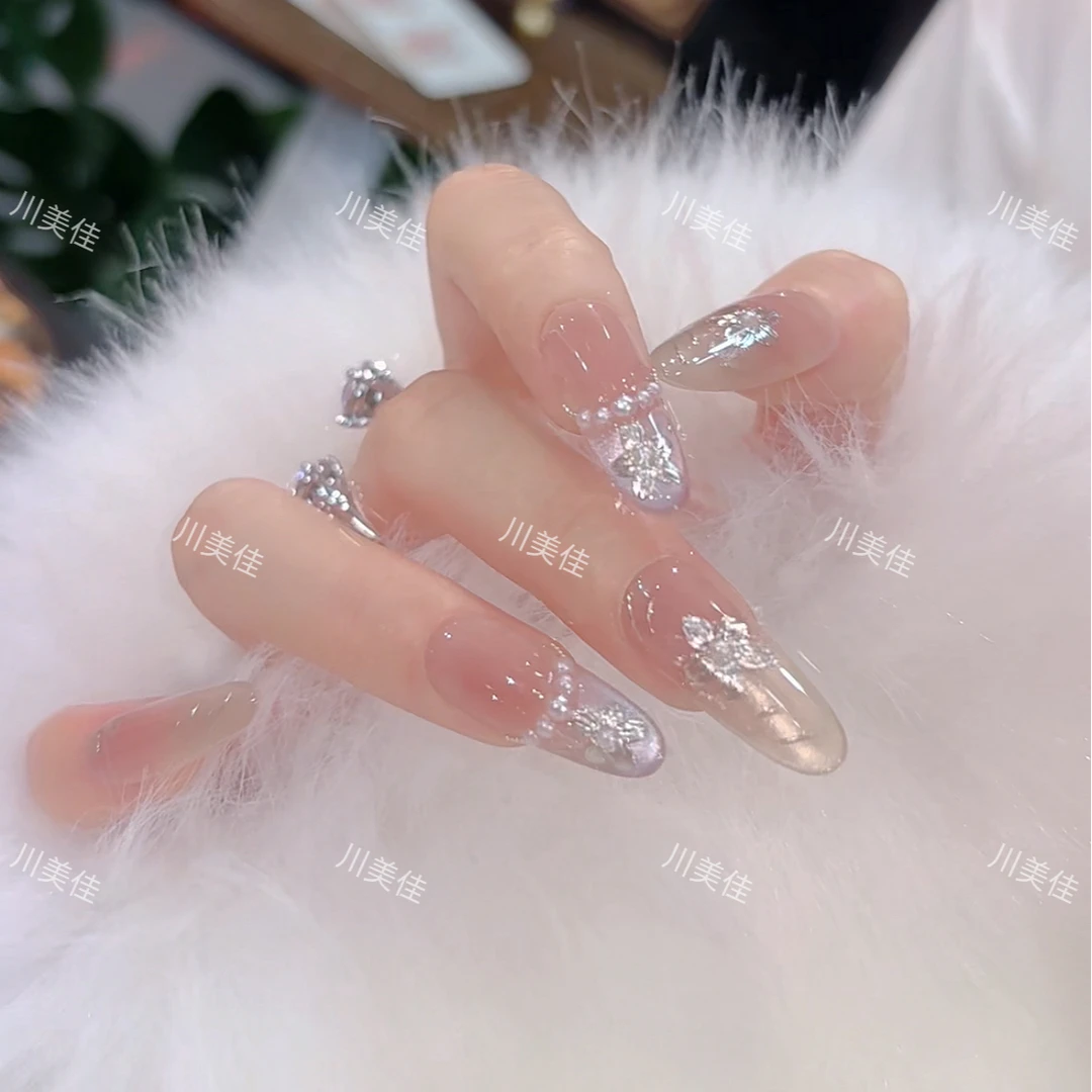 川美佳《冰境花语》高级美甲温柔金紫猫眼富贵花纯手工穿戴甲